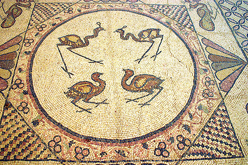 mosaïque centrale de la synagogue de Ein Gedi