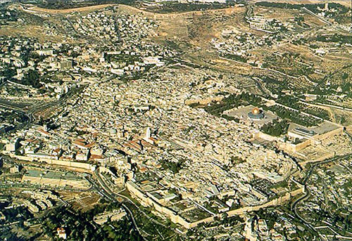 Vue aérienne de la vieille ville de Jérusalem